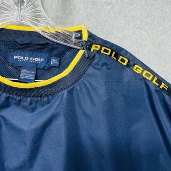 VTG Ralph Lauren Polo Golf Windbreaker Pullover Shoulder Zip Blue Yellow Mens XL - Picture 2 of 7